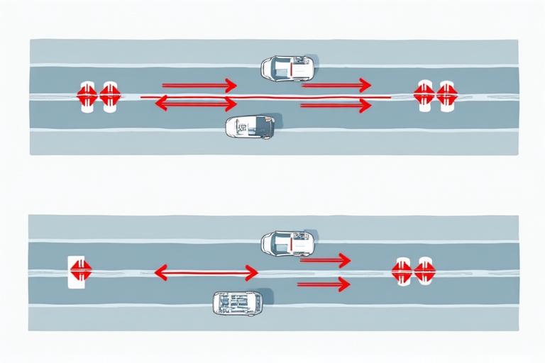 Ein einfaches Diagramm, das die Bildung der 'Rettungsgasse' auf einer zwei- und dreispurigen Autobahn veranschaulicht.